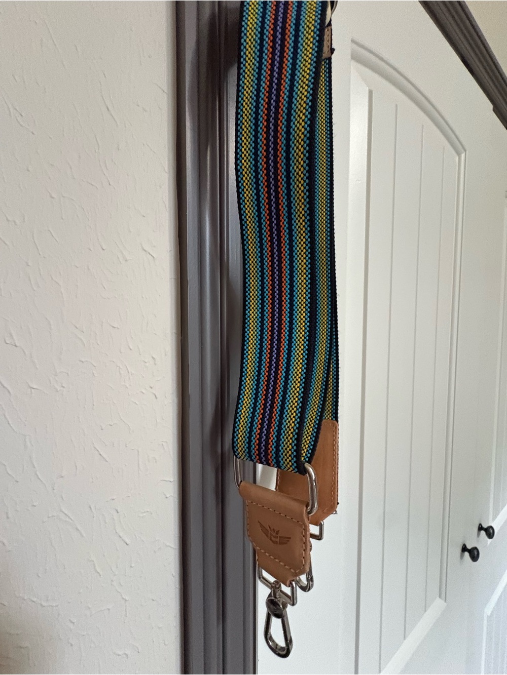 Consuela Striped Crossbody Strap in Blue, Yellow, Green, Pink and Tan